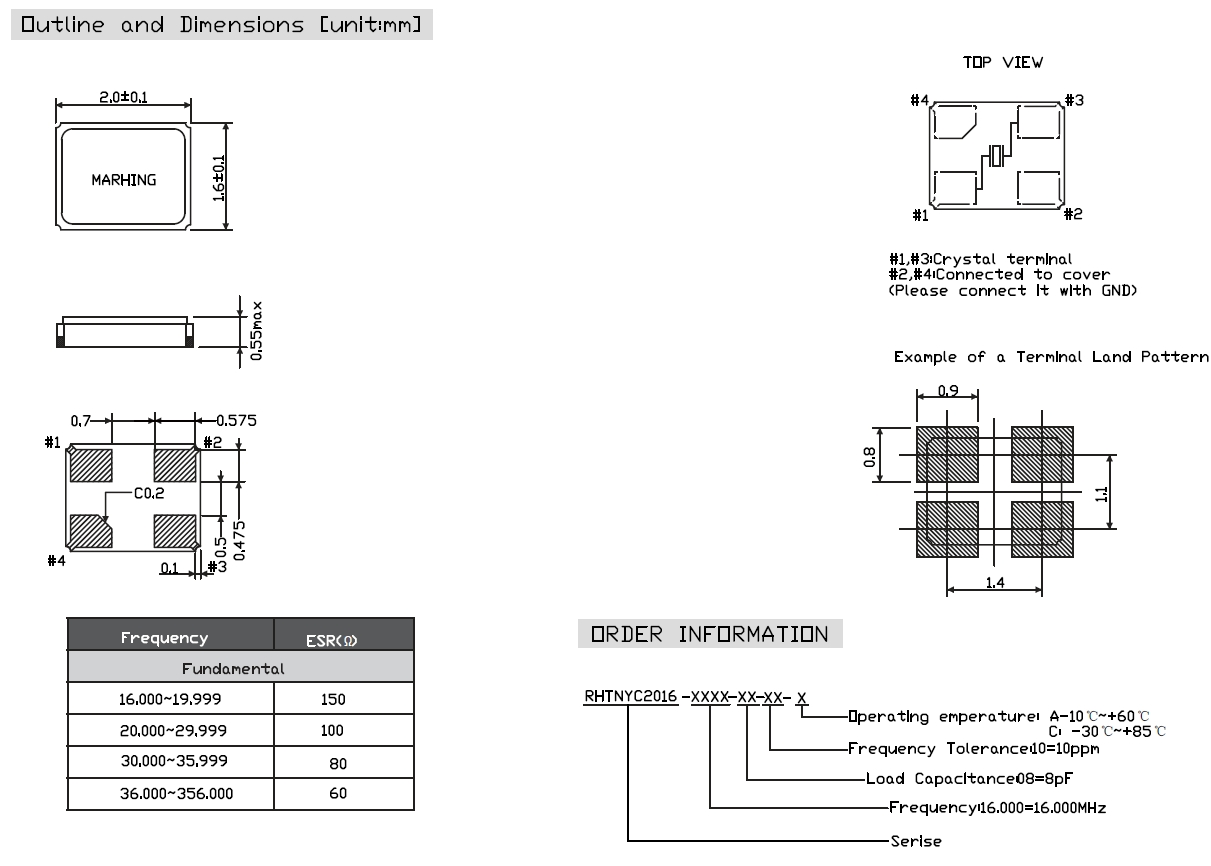 Crystal Units Ceramic SMD 2.0x1.6x0.55mm:RHTNYC-2016