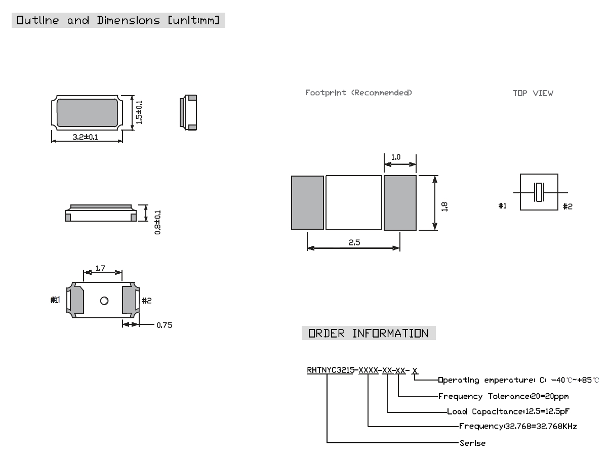 32.768KHz Crystal Units 3.2x1.5x0.8mm SMD:RHTNYC-3215