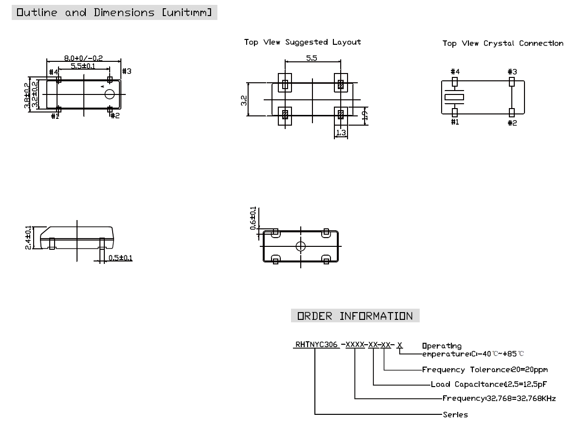 32.768KHz Crystal Units 8.0x3.8x2.4mm SMD:RHTNYC-306