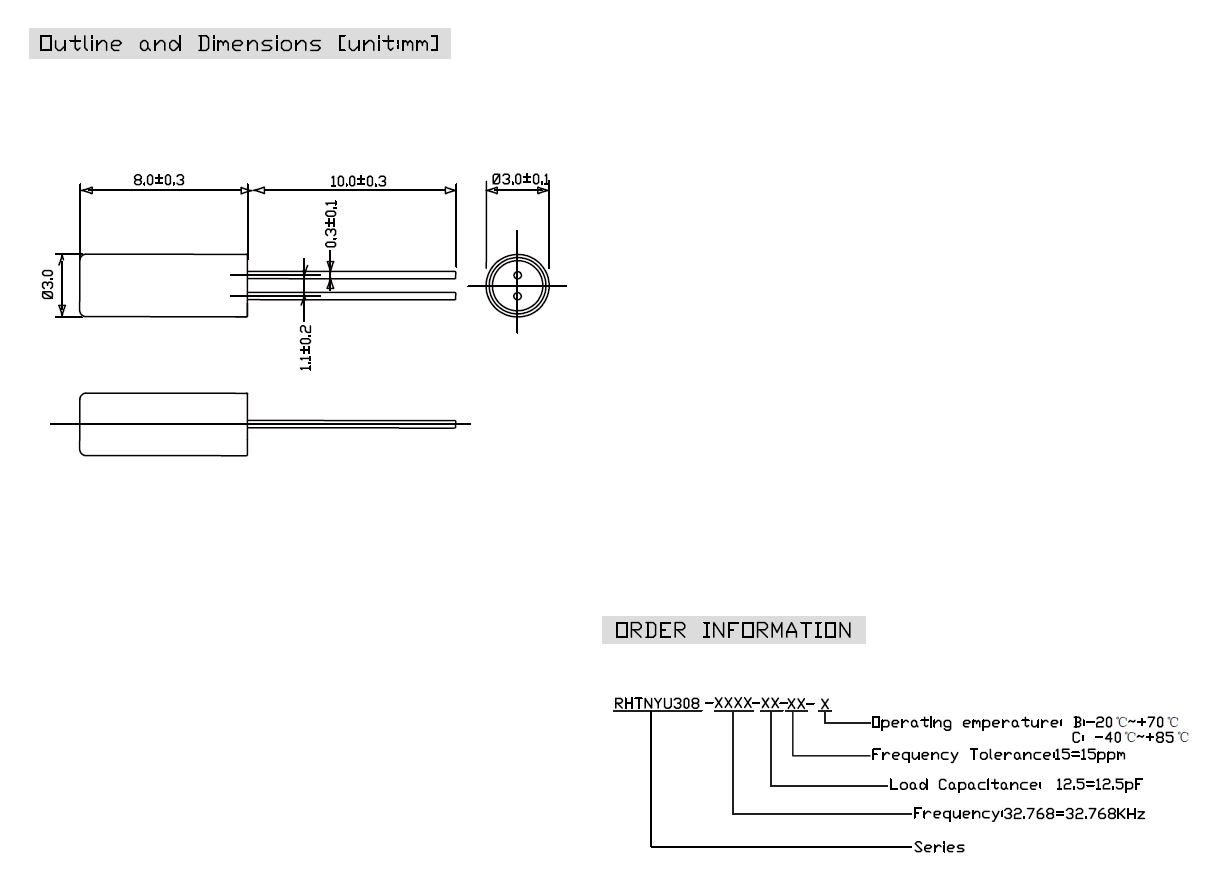 32.768KHz Crystal Units 3.0x8.0mm DIP:RHTNYU-308