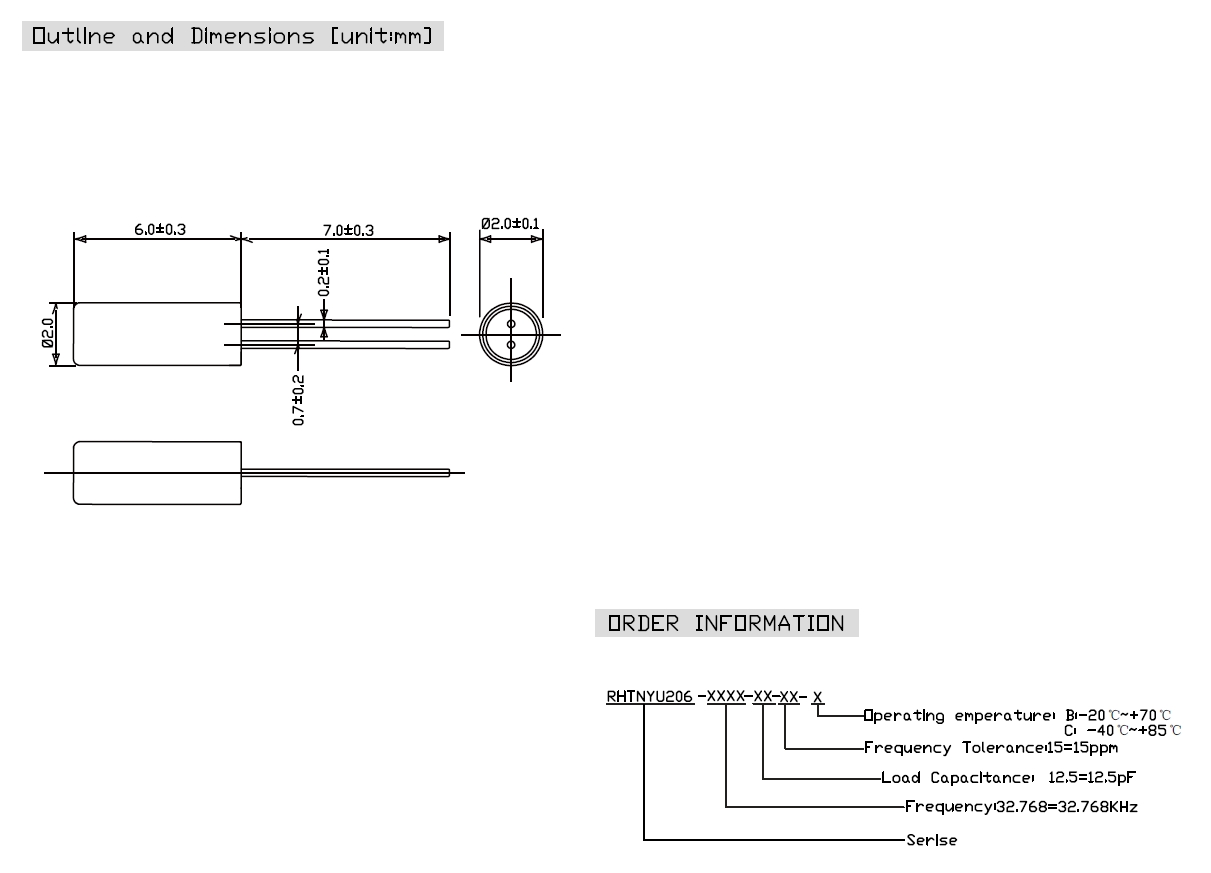 32.768KHz Crystal Units 2.0x6.0mm DIP:RHTNYU-206