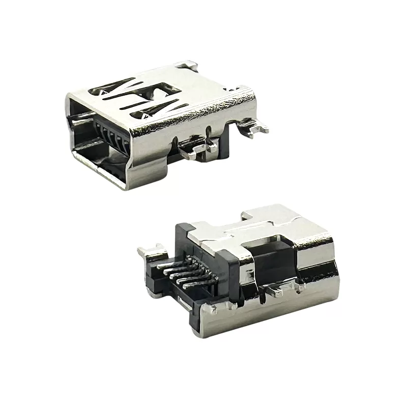 5P B type R/A SMD Mini USB connector socket mid mount :RHTAY29-5FE